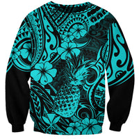 Hawaii Pineapple Sweatshirt Polynesian Pattern Turquoise Version - Wonder Print Shop