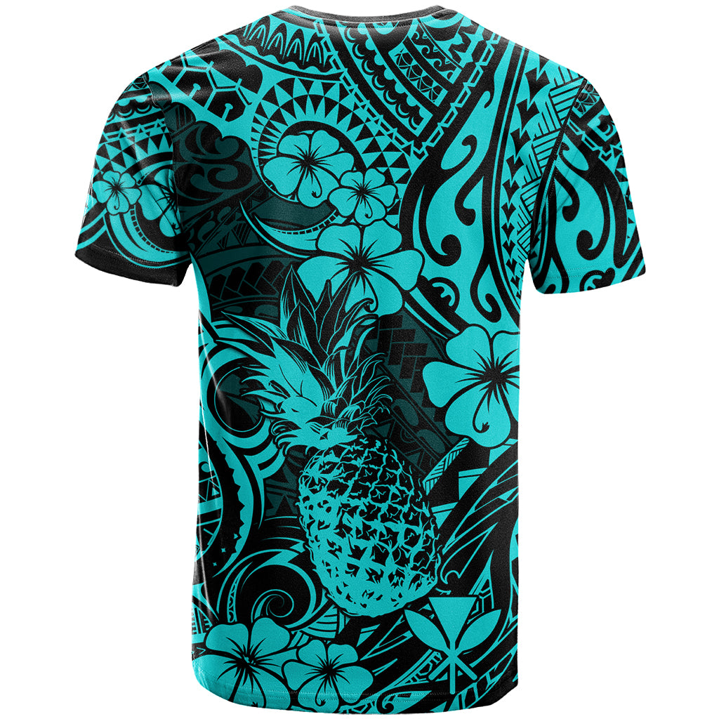 Hawaii Pineapple T Shirt Polynesian Pattern Turquoise Version - Wonder Print Shop