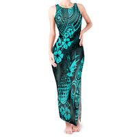 Hawaii Pineapple Tank Maxi Dress Polynesian Pattern Turquoise Version - Wonder Print Shop