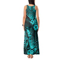 Hawaii Pineapple Tank Maxi Dress Polynesian Pattern Turquoise Version - Wonder Print Shop