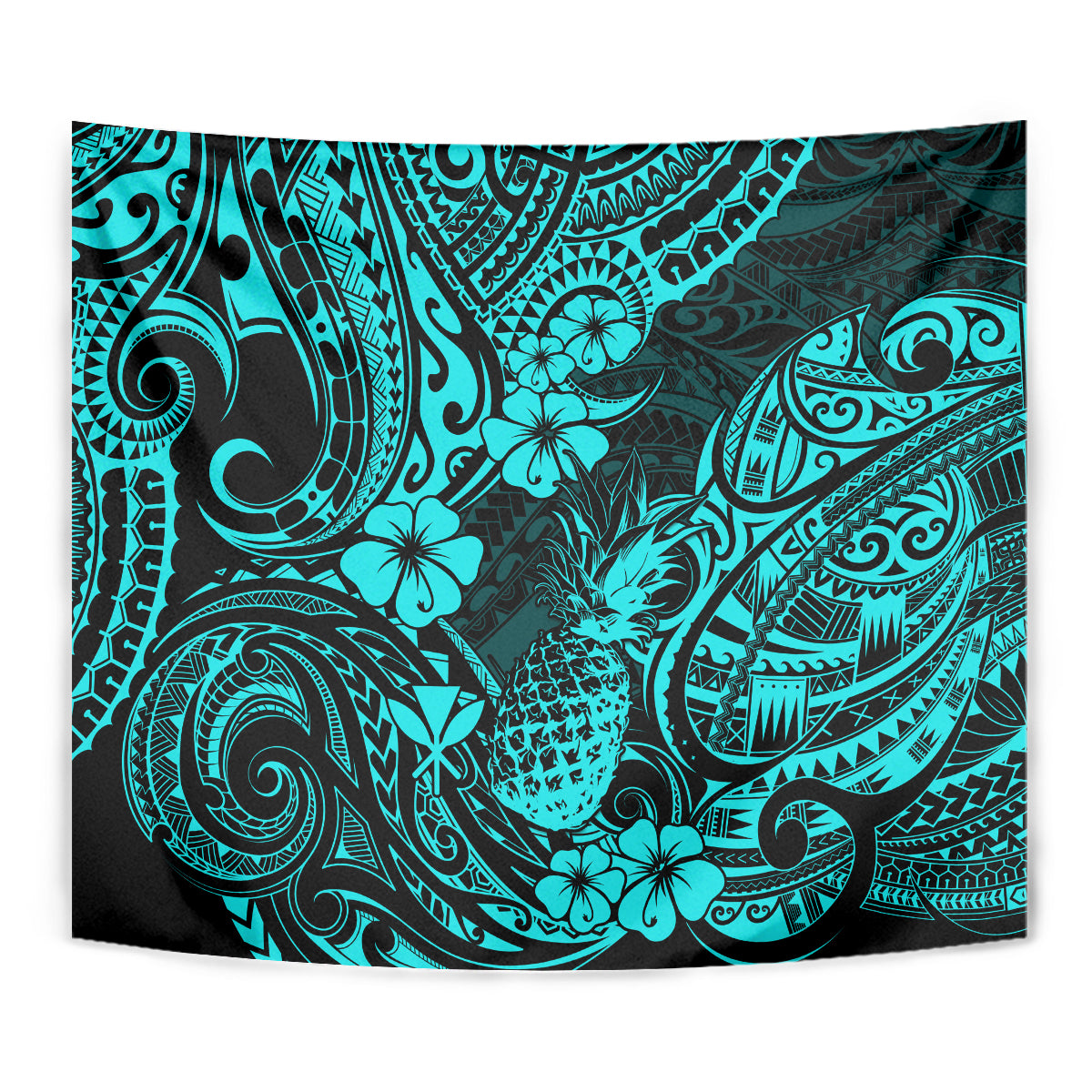 Hawaii Pineapple Tapestry Polynesian Pattern Turquoise Version - Wonder Print Shop
