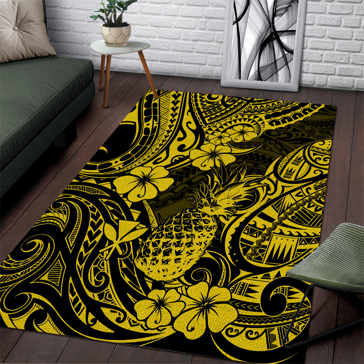 Hawaii Pineapple Area Rug Polynesian Pattern Yellow Version - Wonder Print Shop