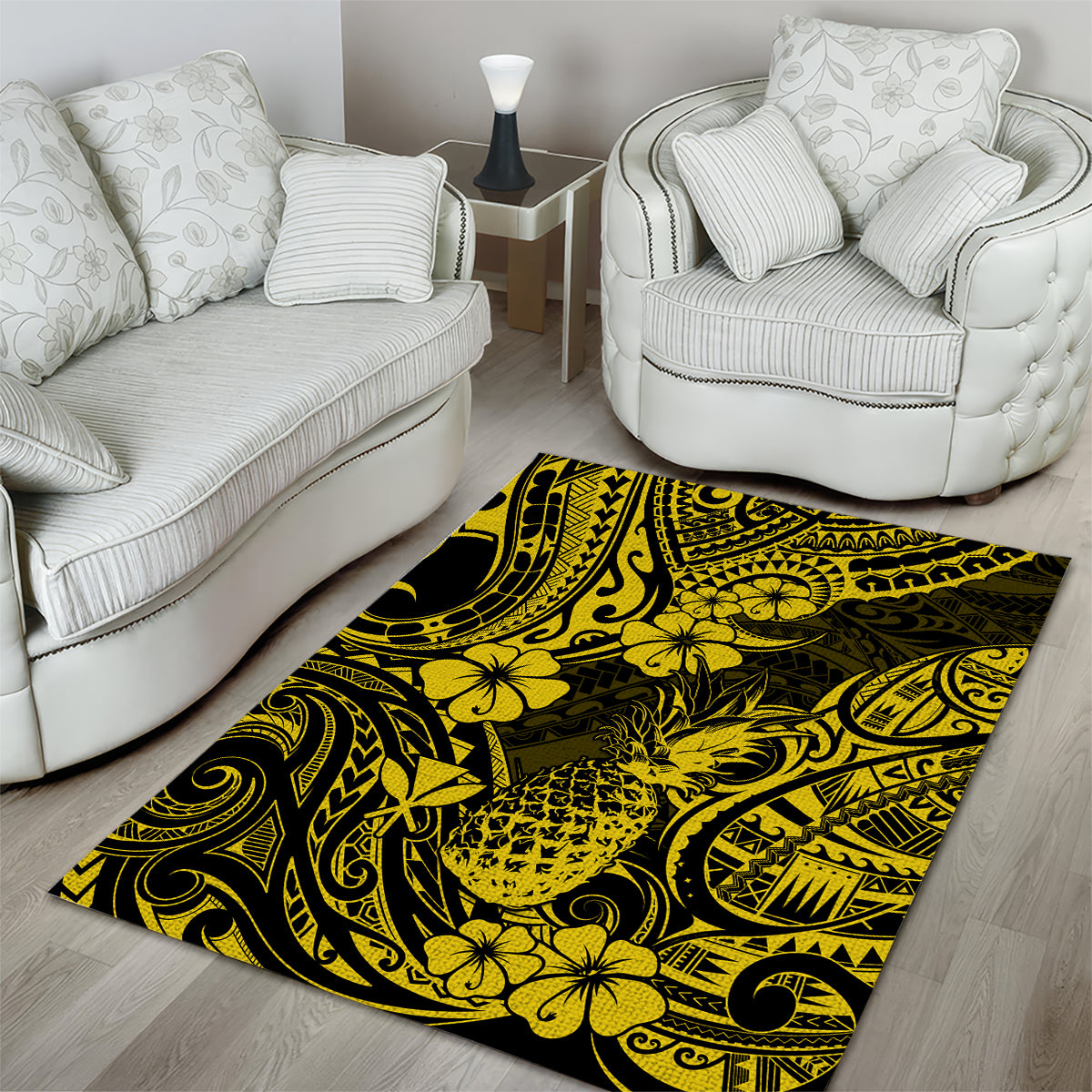 Hawaii Pineapple Area Rug Polynesian Pattern Yellow Version - Wonder Print Shop