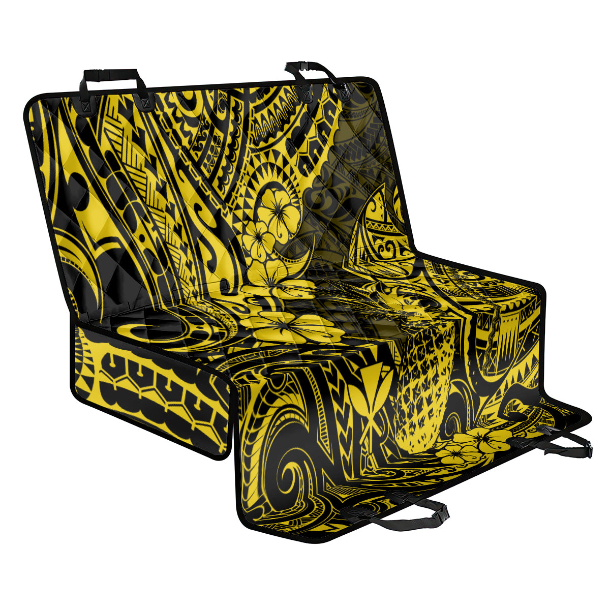 Hawaii Pineapple Back Car Seat Cover Polynesian Pattern Yellow Version - Wonder Print Shop