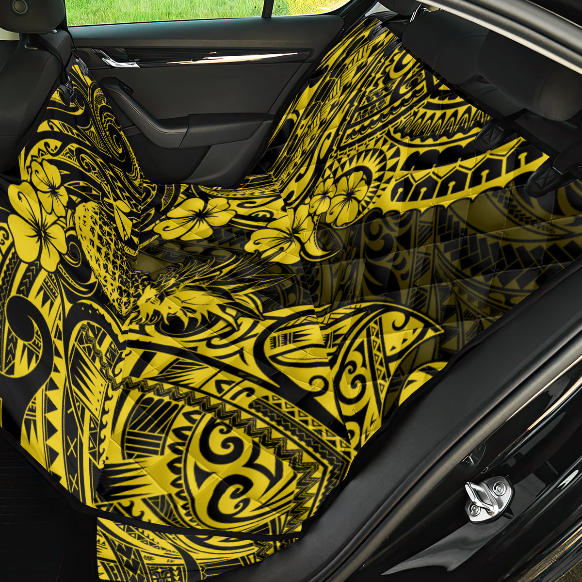 Hawaii Pineapple Back Car Seat Cover Polynesian Pattern Yellow Version - Wonder Print Shop