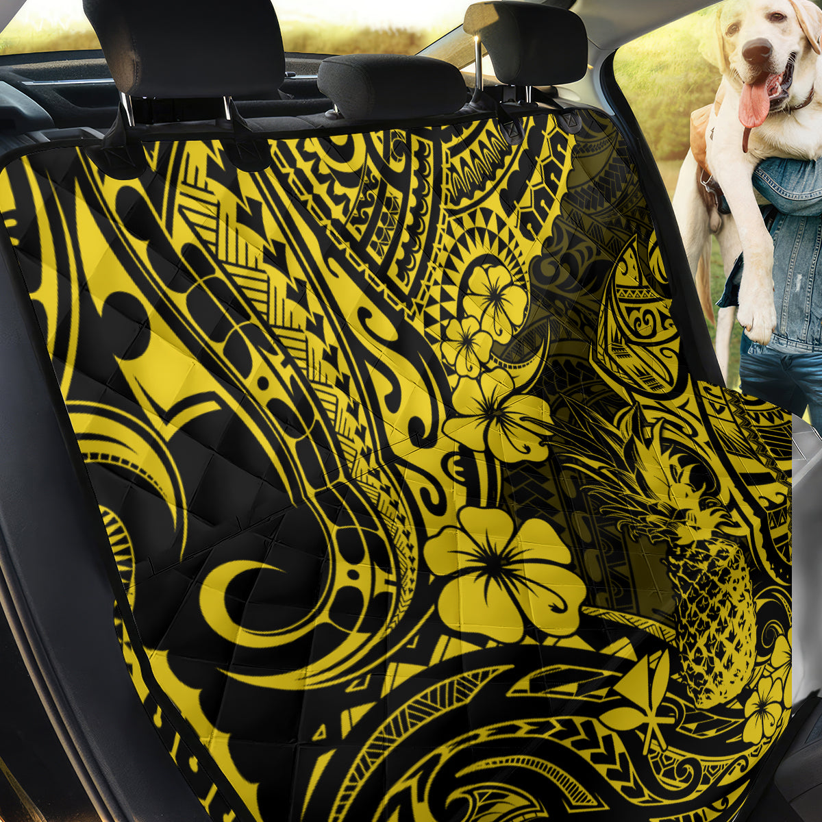 Hawaii Pineapple Back Car Seat Cover Polynesian Pattern Yellow Version - Wonder Print Shop