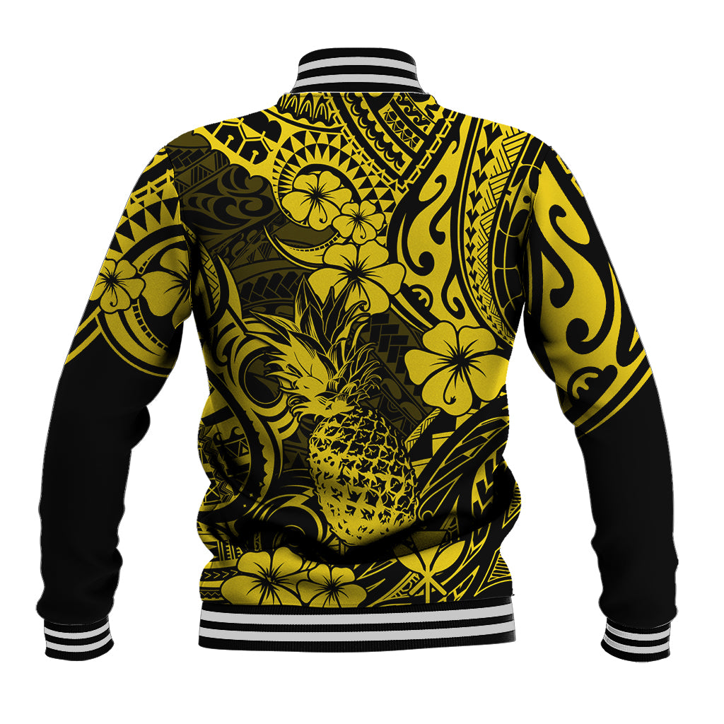 Hawaii Pineapple Baseball Jacket Polynesian Pattern Yellow Version - Wonder Print Shop