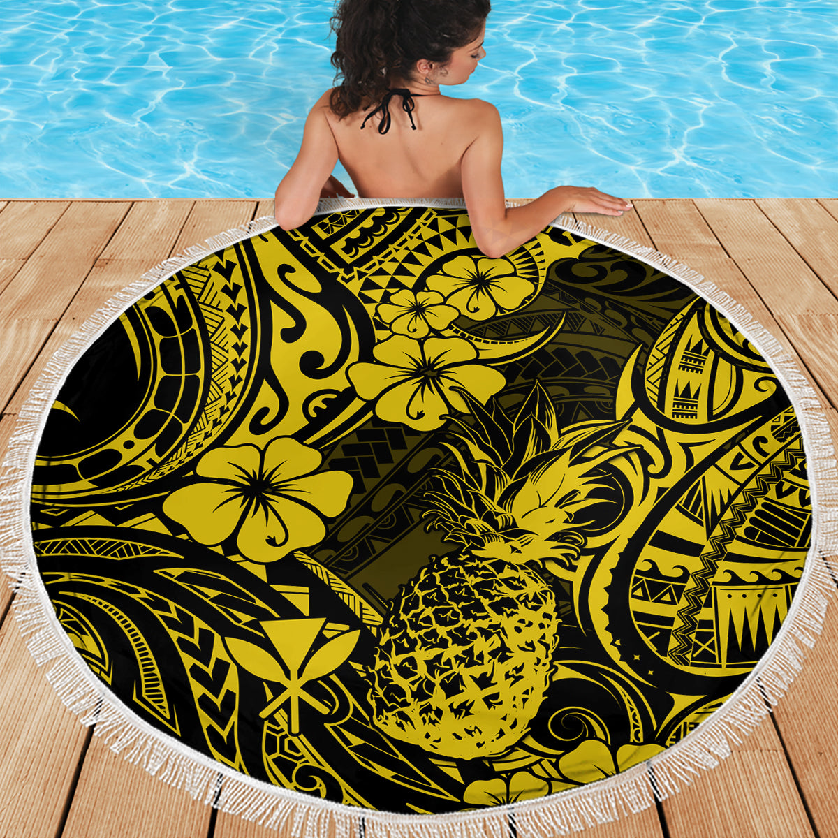 Hawaii Pineapple Beach Blanket Polynesian Pattern Yellow Version - Wonder Print Shop
