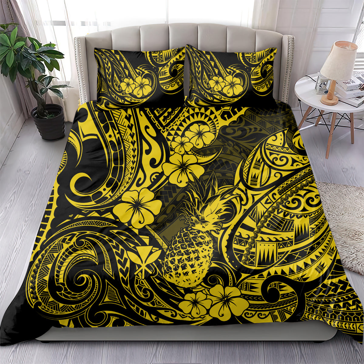 Hawaii Pineapple Bedding Set Polynesian Pattern Yellow Version - Wonder Print Shop