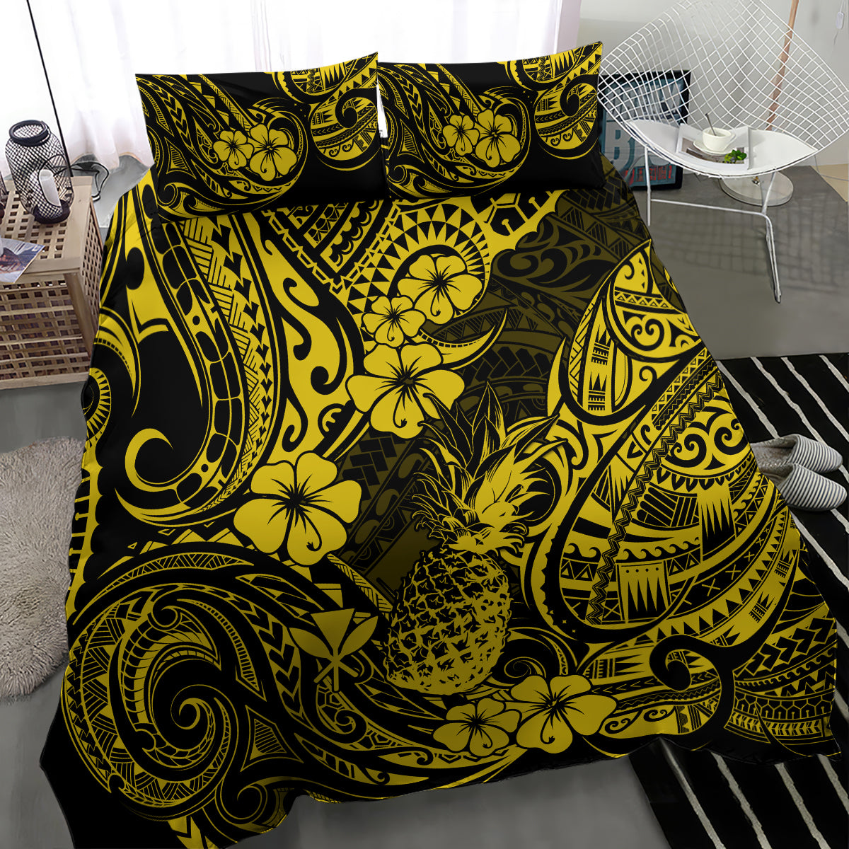 Hawaii Pineapple Bedding Set Polynesian Pattern Yellow Version - Wonder Print Shop