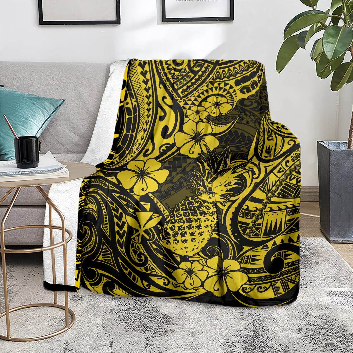 hawaii-pineapple-blanket-polynesian-pattern-yellow-version
