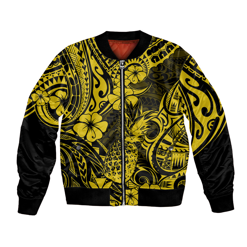 Hawaii Pineapple Bomber Jacket Polynesian Pattern Yellow Version - Wonder Print Shop