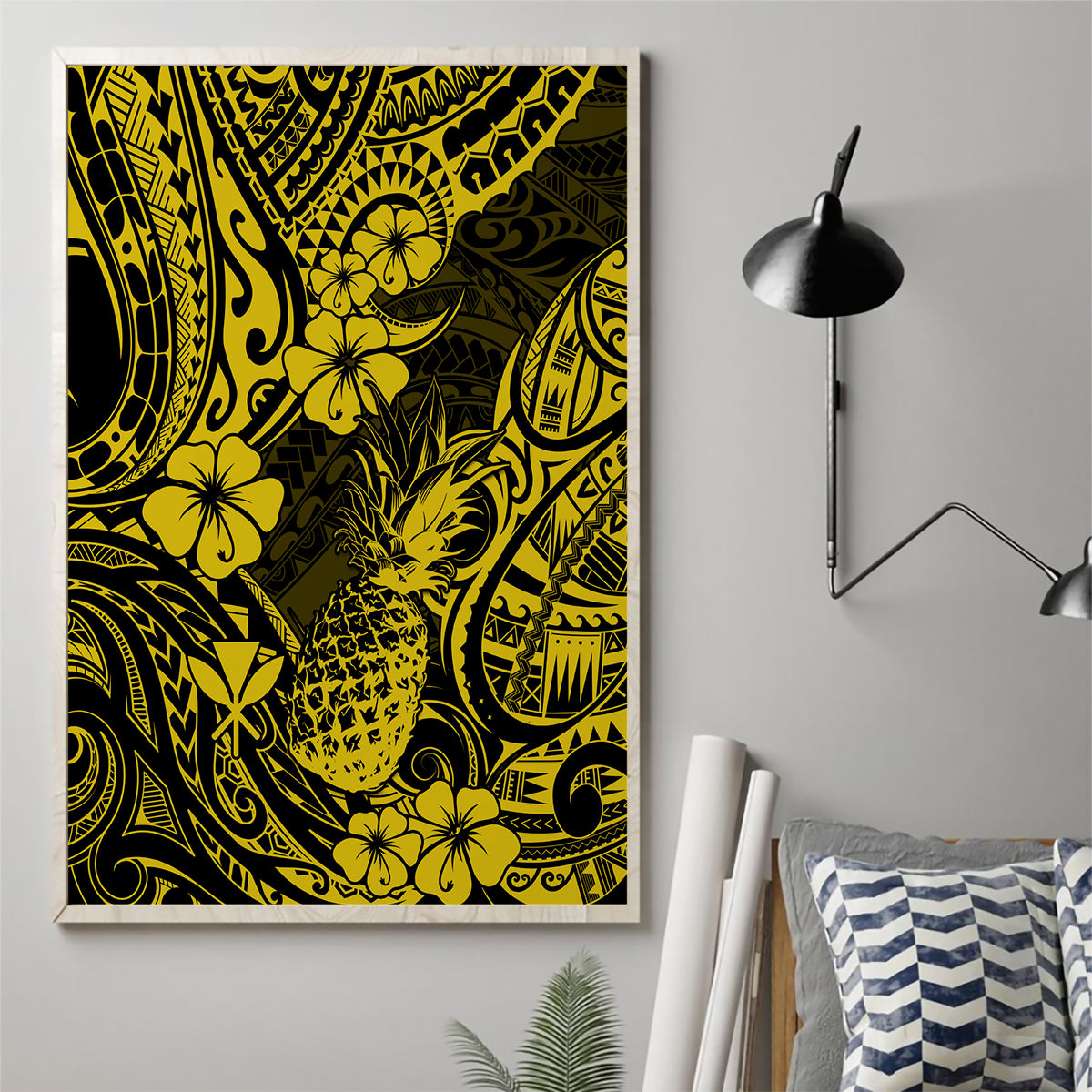Hawaii Pineapple Canvas Wall Art Polynesian Pattern Yellow Version - Wonder Print Shop