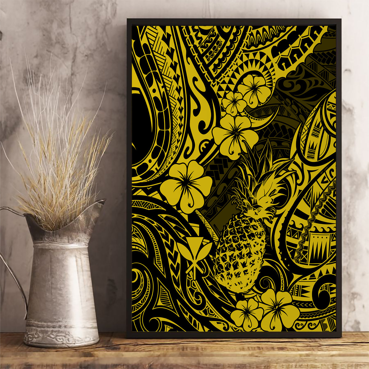 Hawaii Pineapple Canvas Wall Art Polynesian Pattern Yellow Version - Wonder Print Shop