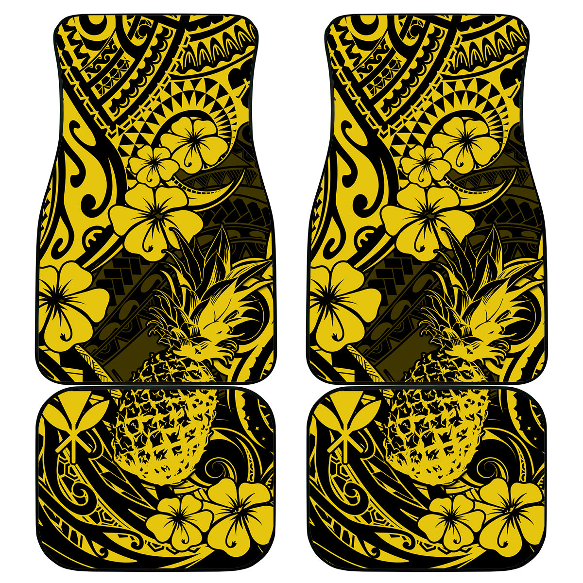 Hawaii Pineapple Car Mats Polynesian Pattern Yellow Version - Wonder Print Shop
