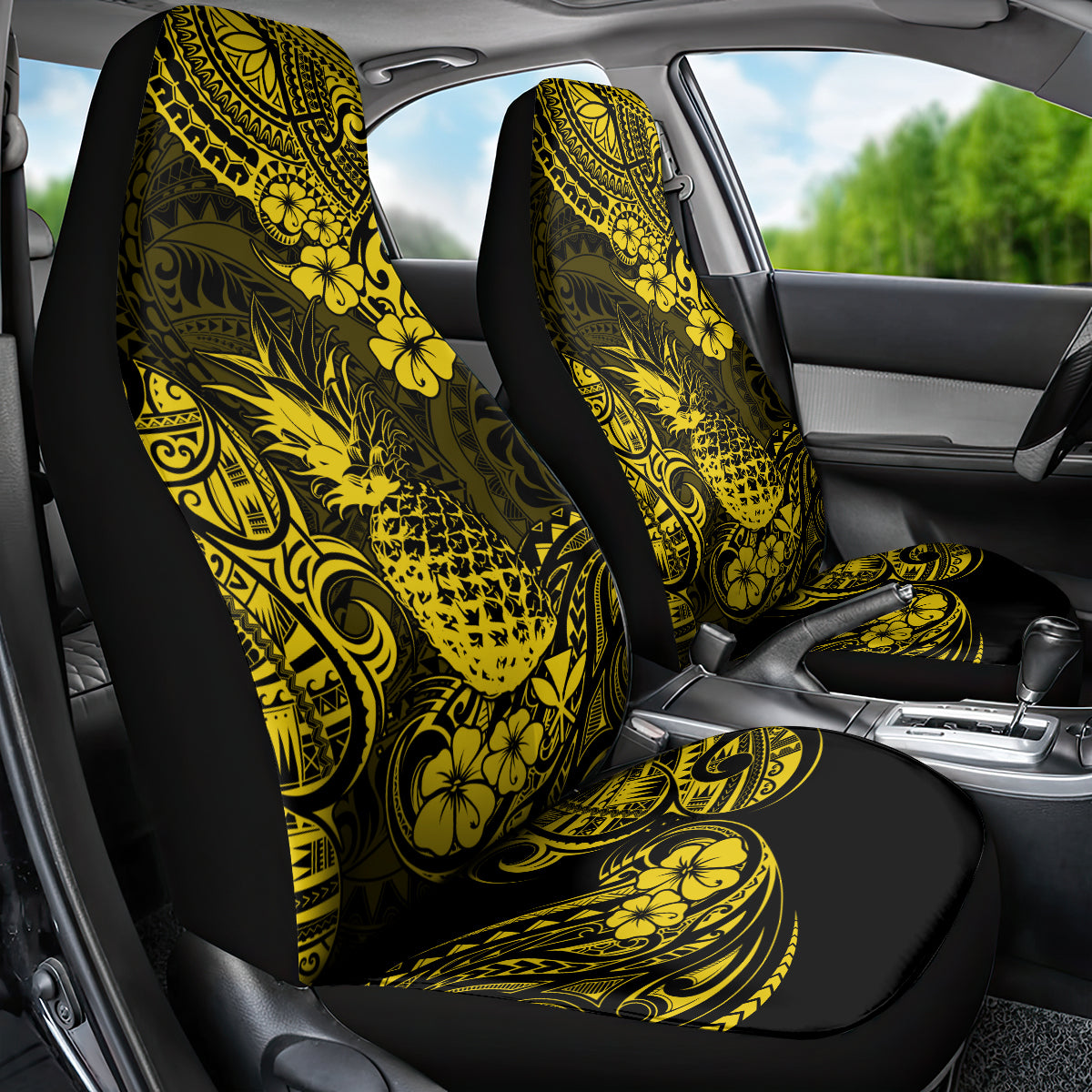 Hawaii Pineapple Car Seat Cover Polynesian Pattern Yellow Version - Wonder Print Shop