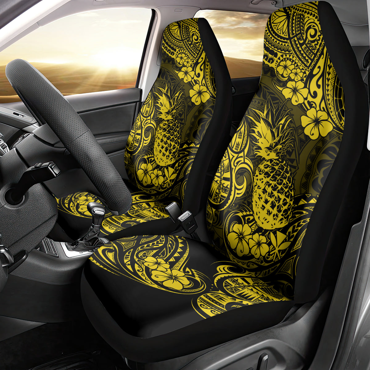 Hawaii Pineapple Car Seat Cover Polynesian Pattern Yellow Version - Wonder Print Shop