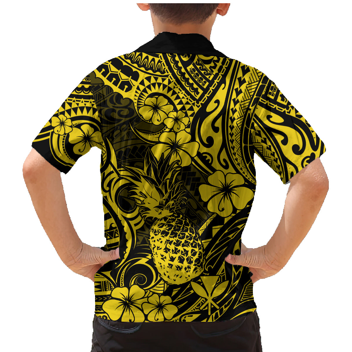 Hawaii Pineapple Family Matching Mermaid Dress and Hawaiian Shirt Polynesian Pattern Yellow Version - Wonder Print Shop