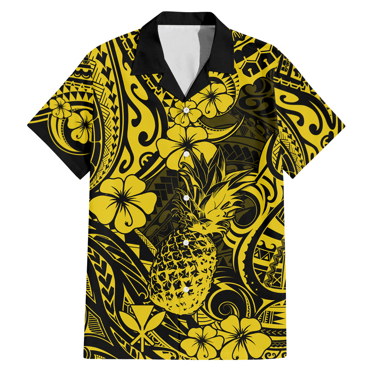Hawaii Pineapple Family Matching Mermaid Dress and Hawaiian Shirt Polynesian Pattern Yellow Version - Wonder Print Shop