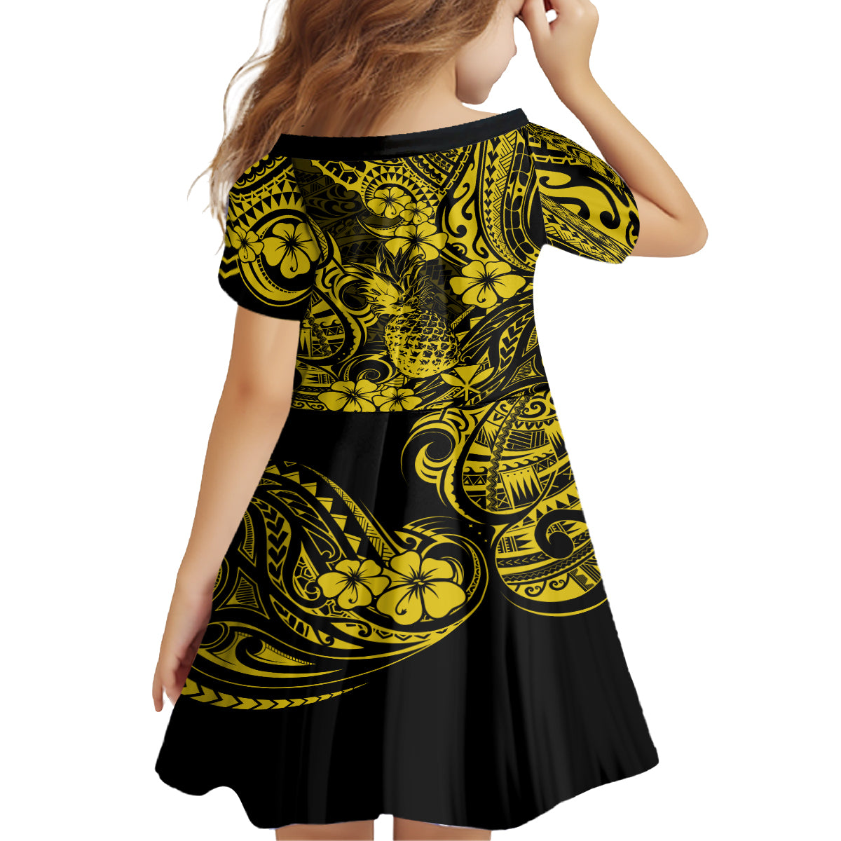 Hawaii Pineapple Family Matching Puletasi Dress and Hawaiian Shirt Polynesian Pattern Yellow Version - Wonder Print Shop