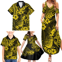 Hawaii Pineapple Family Matching Summer Maxi Dress and Hawaiian Shirt Polynesian Pattern Yellow Version - Wonder Print Shop