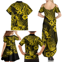 Hawaii Pineapple Family Matching Summer Maxi Dress and Hawaiian Shirt Polynesian Pattern Yellow Version - Wonder Print Shop