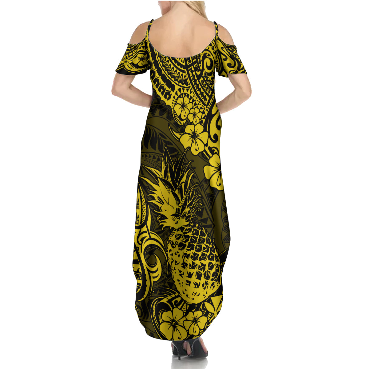 Hawaii Pineapple Family Matching Summer Maxi Dress and Hawaiian Shirt Polynesian Pattern Yellow Version - Wonder Print Shop