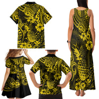 Hawaii Pineapple Family Matching Tank Maxi Dress and Hawaiian Shirt Polynesian Pattern Yellow Version - Wonder Print Shop