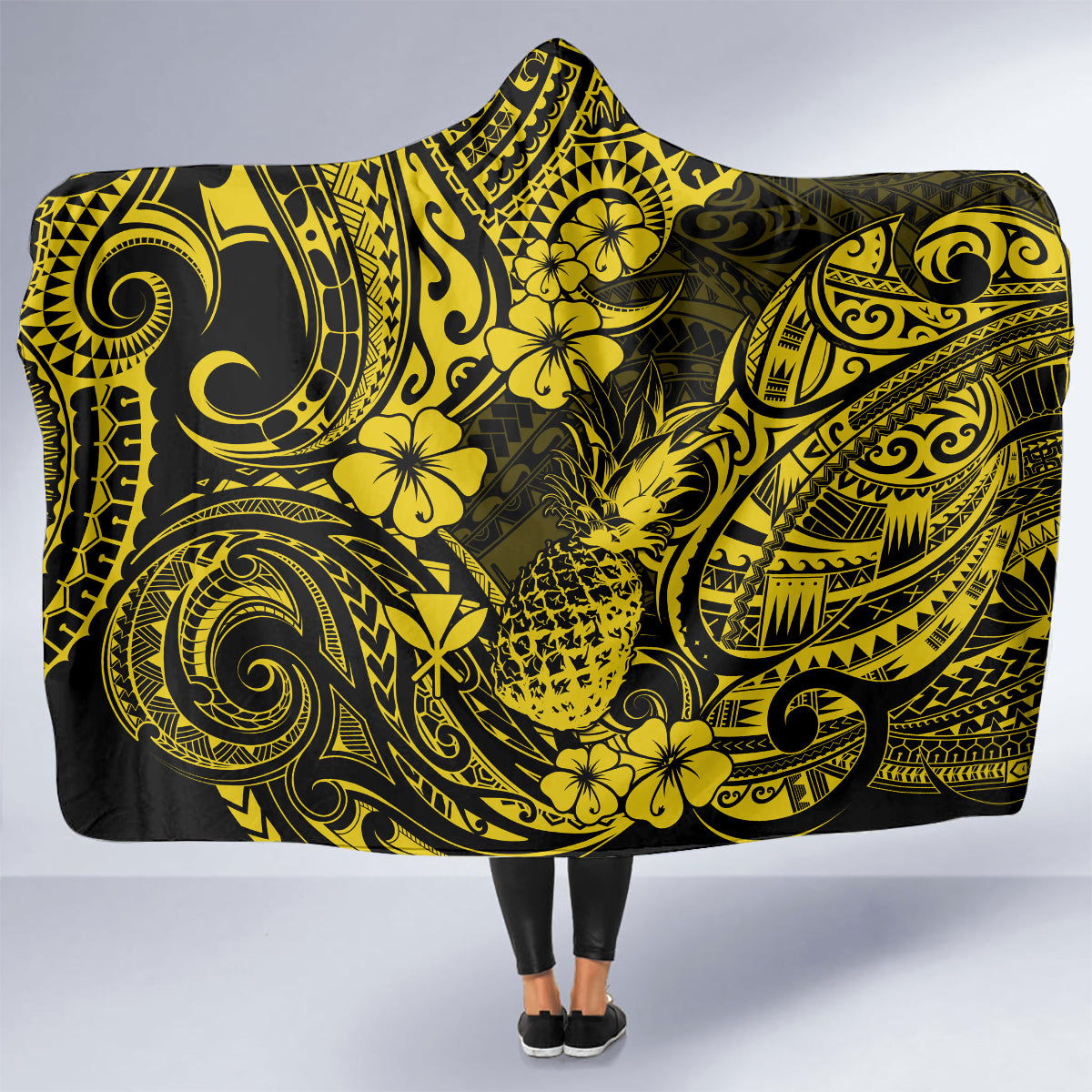 hawaii-pineapple-hooded-blanket-polynesian-pattern-yellow-version