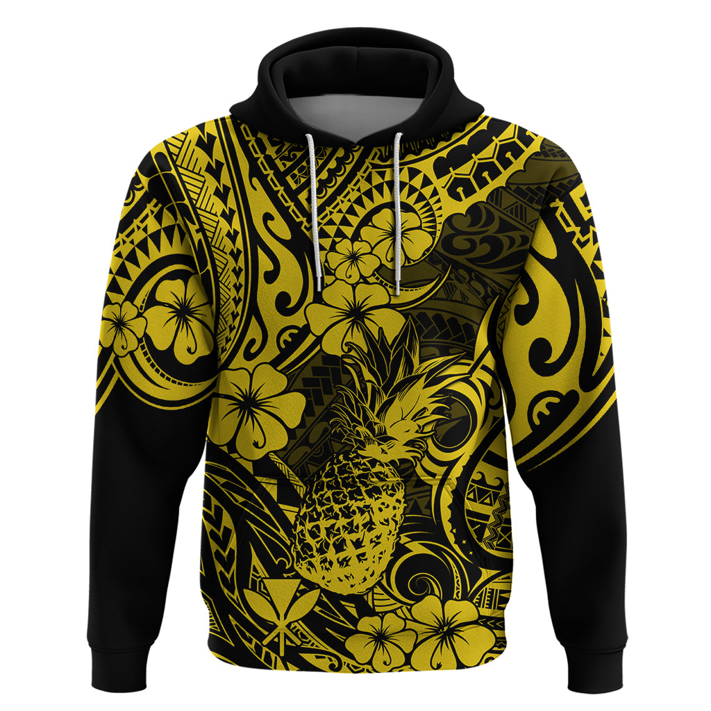 Hawaii Pineapple Hoodie Polynesian Pattern Yellow Version - Wonder Print Shop