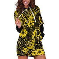 Hawaii Pineapple Hoodie Dress Polynesian Pattern Yellow Version - Wonder Print Shop
