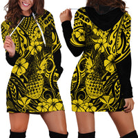 Hawaii Pineapple Hoodie Dress Polynesian Pattern Yellow Version - Wonder Print Shop