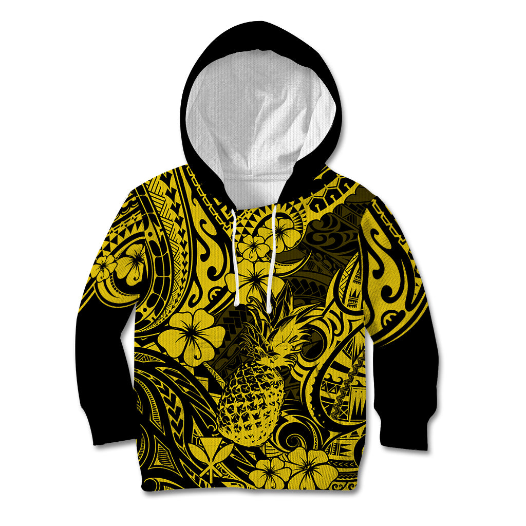 Hawaii Pineapple Kid Hoodie Polynesian Pattern Yellow Version - Wonder Print Shop