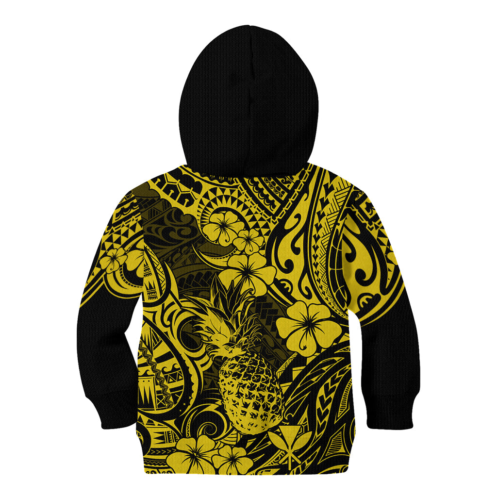Hawaii Pineapple Kid Hoodie Polynesian Pattern Yellow Version - Wonder Print Shop