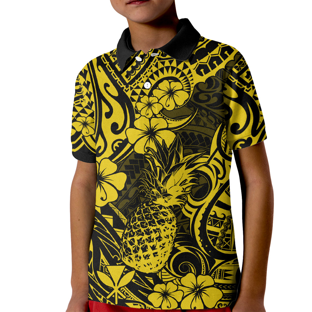 Hawaii Pineapple Kid Polo Shirt Polynesian Pattern Yellow Version - Wonder Print Shop