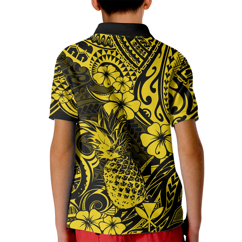 Hawaii Pineapple Kid Polo Shirt Polynesian Pattern Yellow Version - Wonder Print Shop