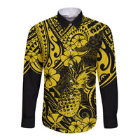 Hawaii Pineapple Long Sleeve Button Shirt Polynesian Pattern Yellow Version - Wonder Print Shop