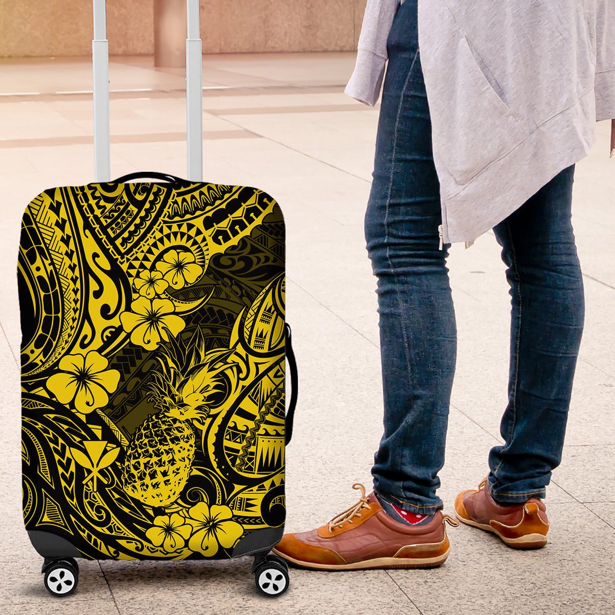 Hawaii Pineapple Luggage Cover Polynesian Pattern Yellow Version - Wonder Print Shop