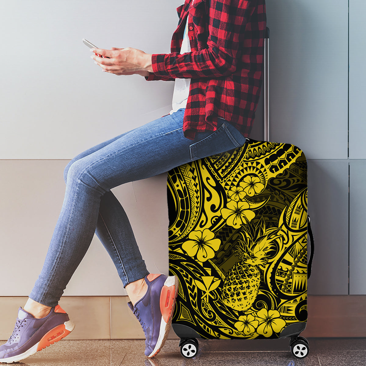 Hawaii Pineapple Luggage Cover Polynesian Pattern Yellow Version - Wonder Print Shop