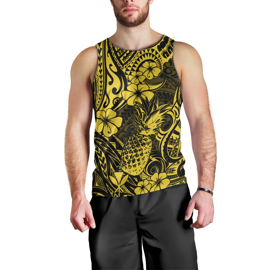 Hawaii Pineapple Men Tank Top Polynesian Pattern Yellow Version - Wonder Print Shop