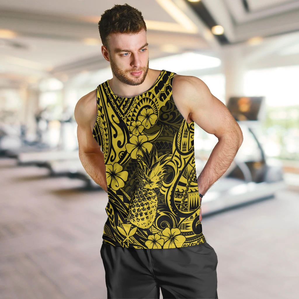 Hawaii Pineapple Men Tank Top Polynesian Pattern Yellow Version - Wonder Print Shop