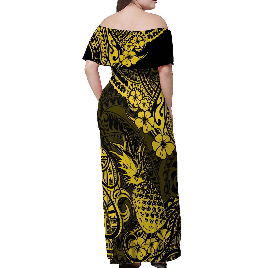 Hawaii Pineapple Off Shoulder Maxi Dress Polynesian Pattern Yellow Version - Wonder Print Shop