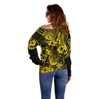 Hawaii Pineapple Off Shoulder Sweater Polynesian Pattern Yellow Version - Wonder Print Shop