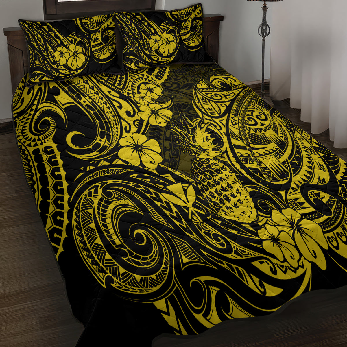 Hawaii Pineapple Quilt Bed Set Polynesian Pattern Yellow Version - Wonder Print Shop