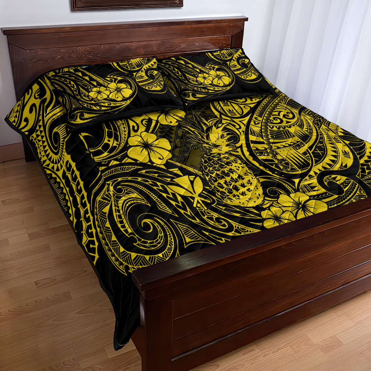 Hawaii Pineapple Quilt Bed Set Polynesian Pattern Yellow Version - Wonder Print Shop