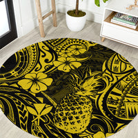hawaii-pineapple-round-carpet-polynesian-pattern-yellow-version