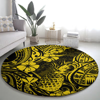 hawaii-pineapple-round-carpet-polynesian-pattern-yellow-version