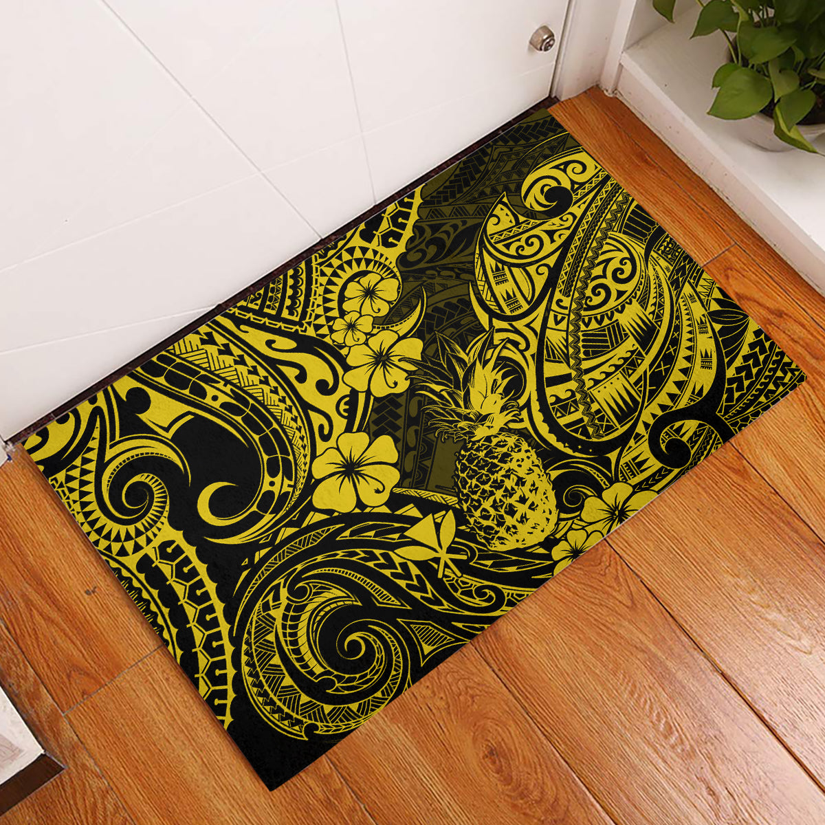 Hawaii Pineapple Rubber Doormat Polynesian Pattern Yellow Version - Wonder Print Shop