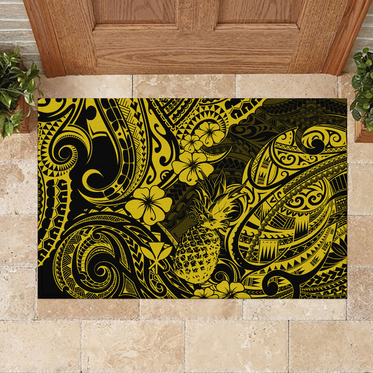 Hawaii Pineapple Rubber Doormat Polynesian Pattern Yellow Version - Wonder Print Shop
