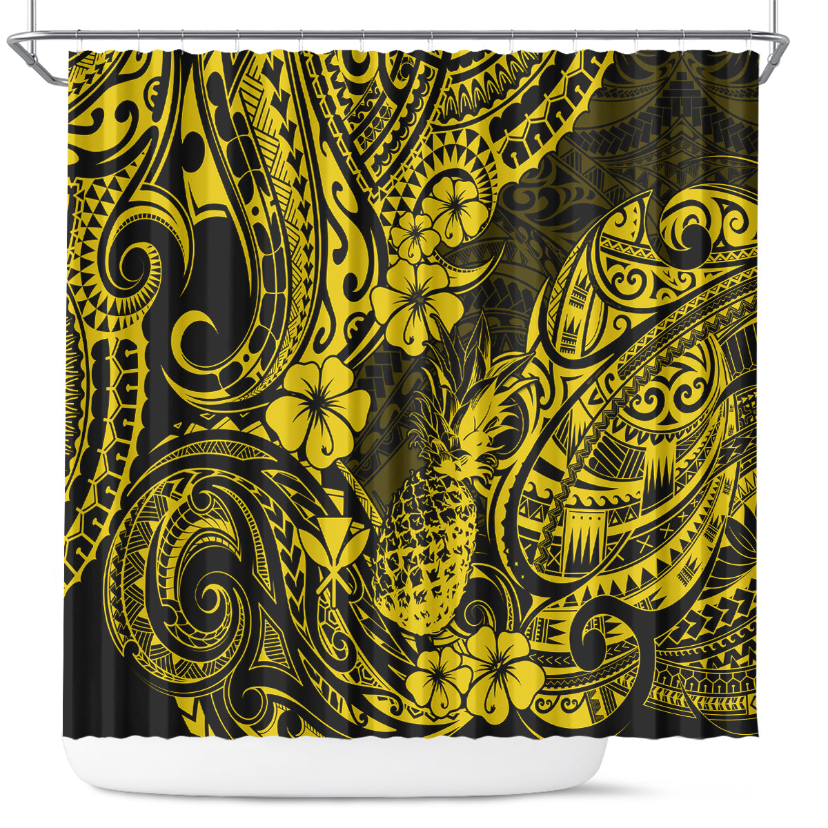 hawaii-pineapple-shower-curtain-polynesian-pattern-yellow-version